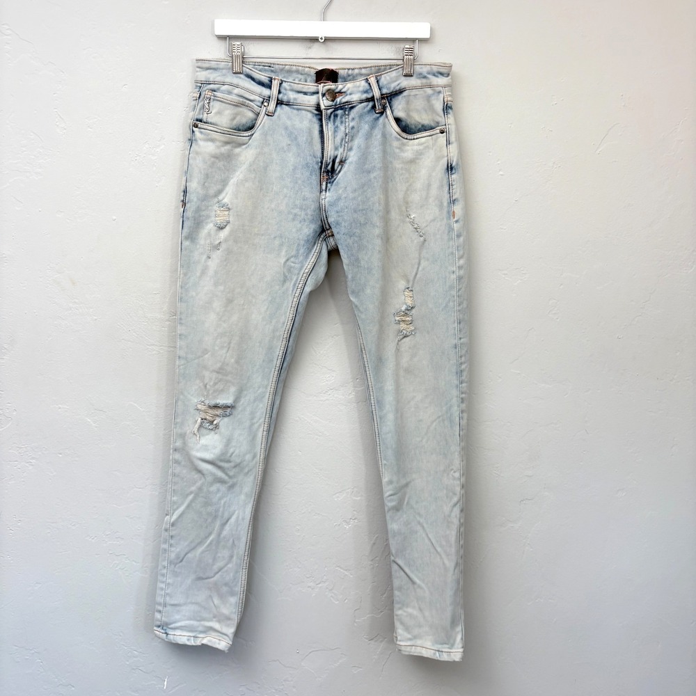 Saint Laurent YSL Jeans Men Size 32 x 30 Blue Light Wash Distressed Slim Fit